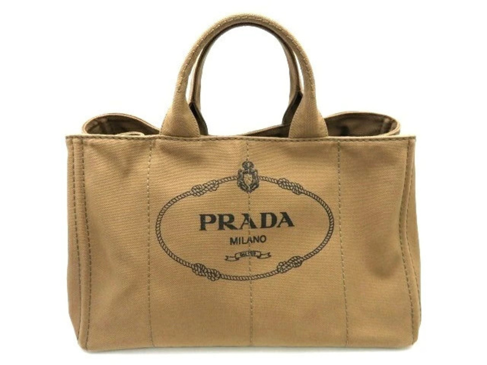 Prada Canapa Shoulder Bag Canvas Camel Brown